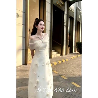 Áo Dài Tiệc, Áo Dài Cách Tân Nữ Trễ Vai Cổ Yếm Thêu Kết Thủ Công Cách Điệu Nổi Bật Cho Các Nàng