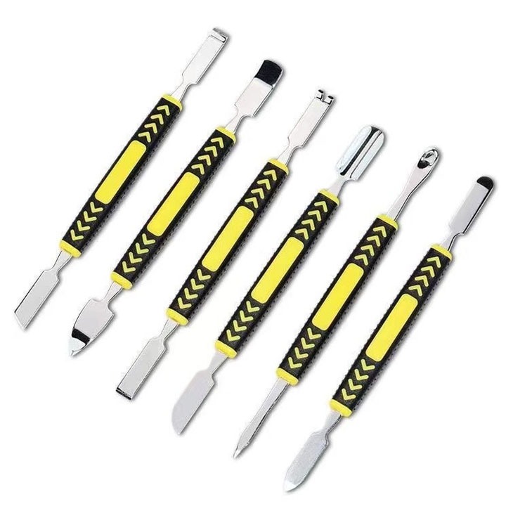 Bộ 6 Thanh 2 Đầu Tay Cầm Bọc Nhựa Màu Vàng Mở Điện Thoại Di Động Bằng Thép Không Rỉ Dài 150mm Nặng 75g