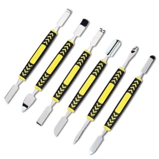 Bộ 6 Thanh 2 Đầu Tay Cầm Bọc Nhựa Màu Vàng Mở Điện Thoại Di Động Bằng Thép Không Rỉ Dài 150mm Nặng 75g