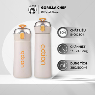 Bình giữ nhiệt cho bé GORILLA CHEF inox 304 giữ nhiệt 12-24 tiếng có ống hút silicon 380/500ml
