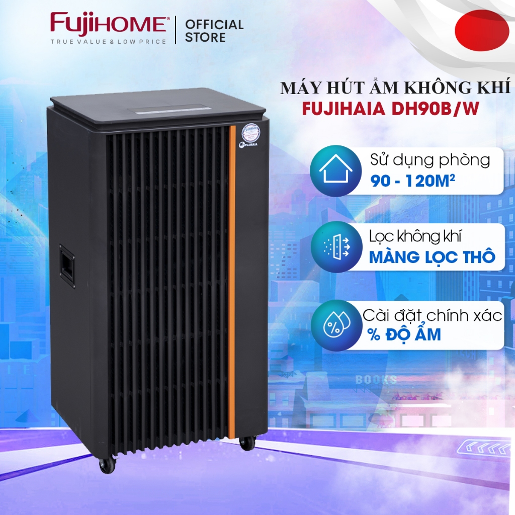 Máy hút ẩm công nghiệp 90m2 - 120m2 FUJIHAIA CONTINOUS CREATIVITY công suất lớn 90L/24h, bình chứa 11L xả nước liên tục