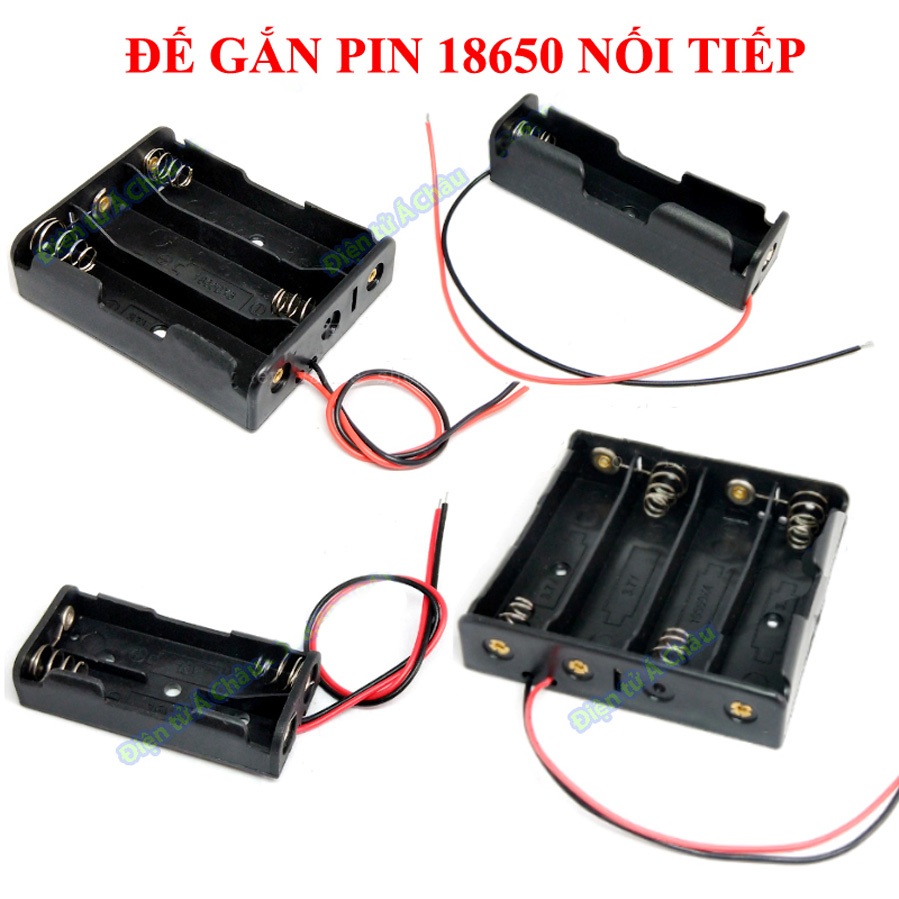 Đế gắn pin 18650 NỐI TIẾP có dây dài 15cm - khay đựng pin có đế lò xo gắn pin 1/2/3/4 cell li-ion