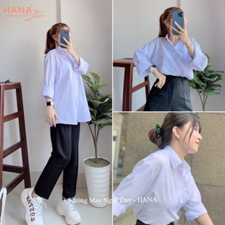 Áo sơ mi trắng tay dài đi học nữ dáng rộng cổ V bẻ trụ có túi kiểu áo sơ mi học sinh cấp 2 3 tay dài không túi vải lanh