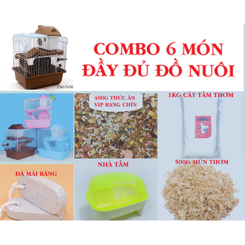 Combo Lồng 2 tầng nhỏ +full đồ nuôi hamster