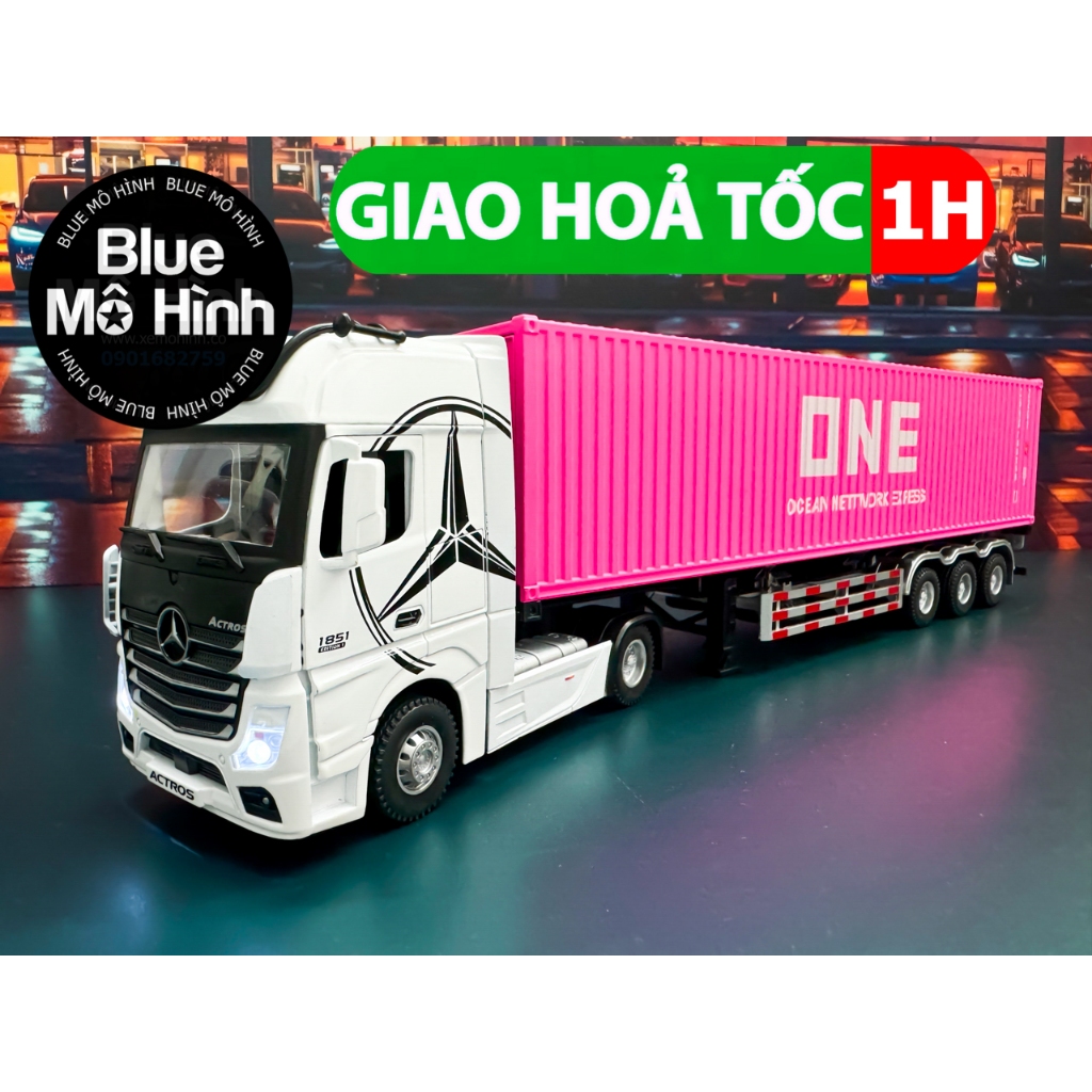 Xe mô hình đầu kéo container ONE 40ft bằng kim loại đầu vuông trắng
