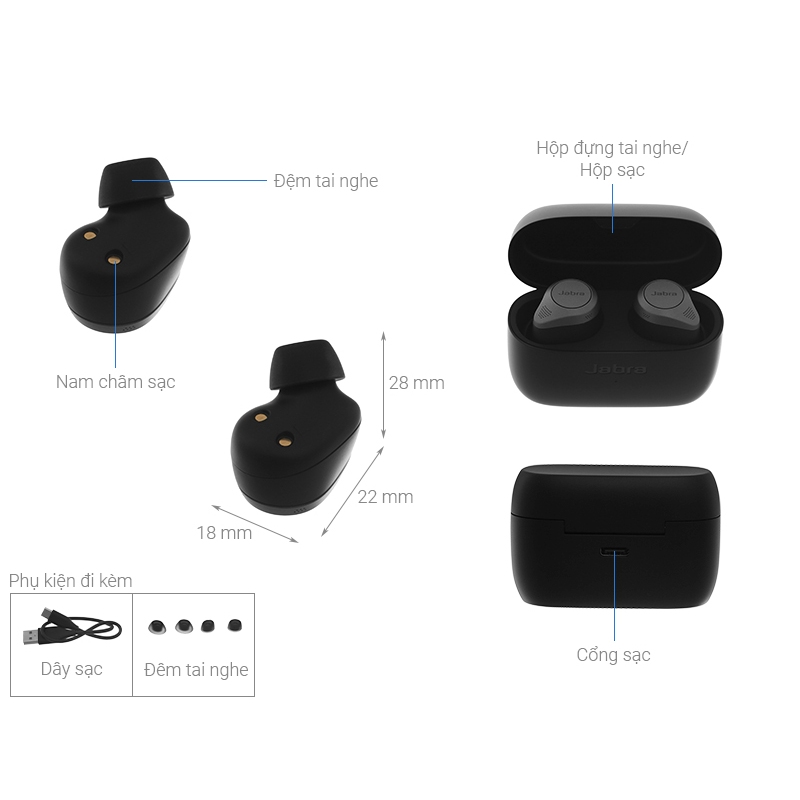 Tai Nghe Bluetooth True Wireless Jabra Elite 85T Sạc Không Dây Chống Ồn ANC Kháng Nước IPX4 Chơi Nhạc 7H Bảo Hành 2 Năm | BigBuy360 - bigbuy360.vn