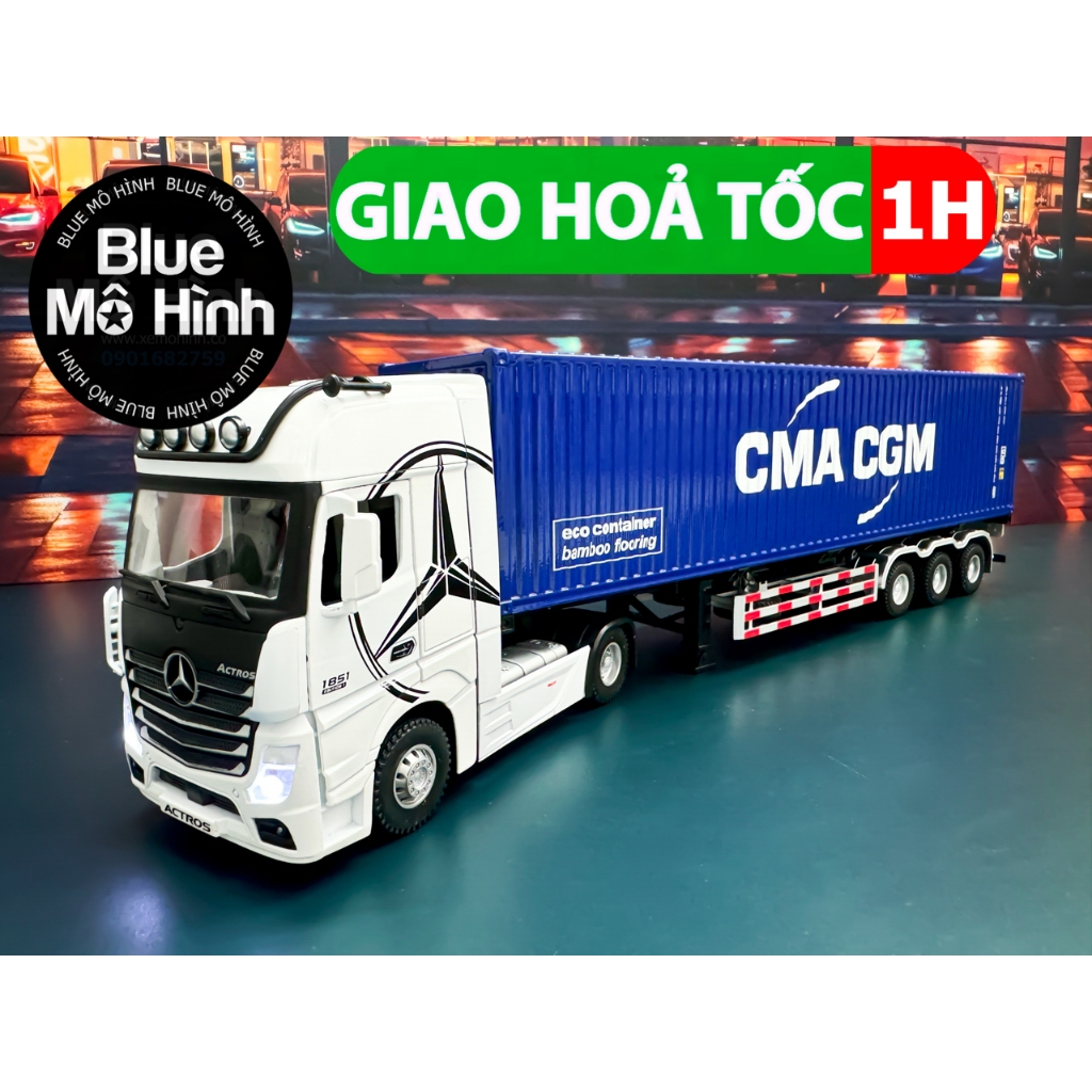 Mô hình xe đầu kéo Container CMA CGM 40ft bằng kim loại đầu vuông trắng