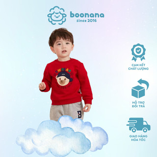 Áo nỉ cho bé trai Teenie hình gấu đỏ đội mũ lót bông dày dặn cho bé mặc Tết rực rỡ, Shopbena