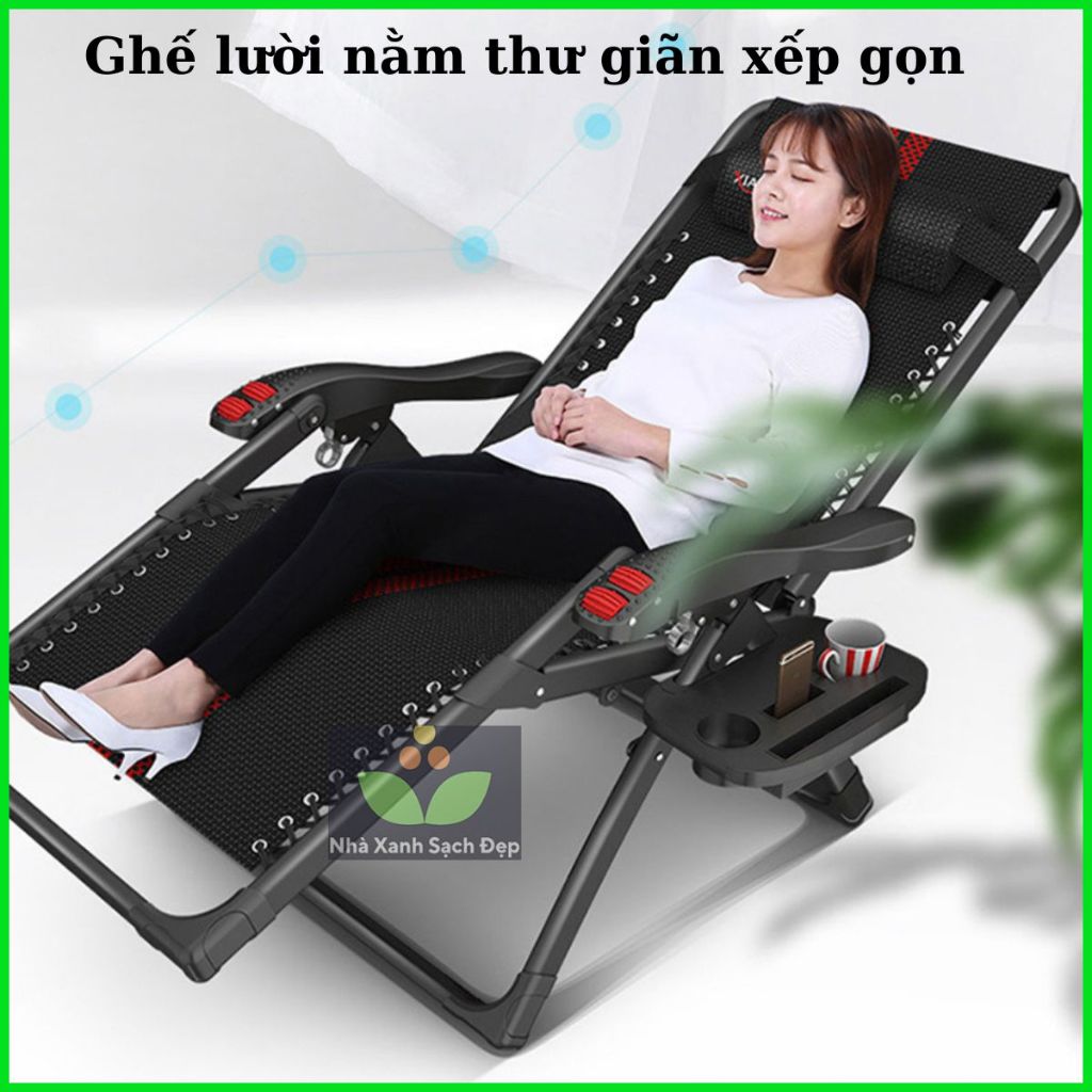 Ghế xếp thư giãn OYJ-0035 có massa tay, ngăn đồ - ghế ngủ văn phòng, ghế lười thư giãn xếp gọn, ghế 