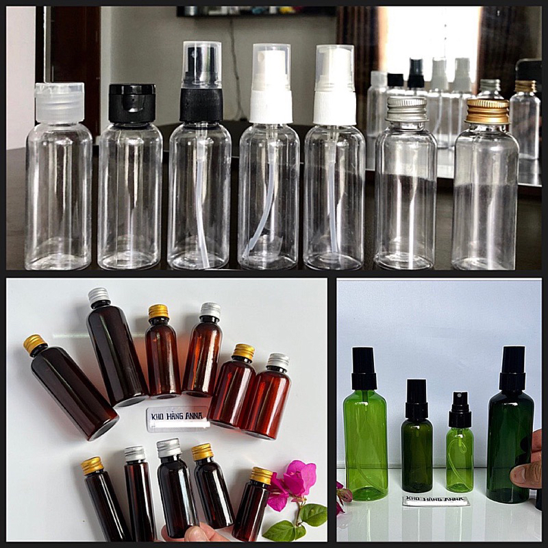[ Chai Lọ Hủ 50ml ] Chai pet nhựa 50ml nhỏ xinh - Chai Nâu/ trắng/ Xanh/ Trong suốt 50ml xịt sương/ 