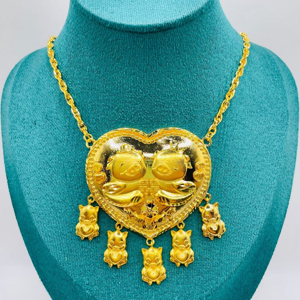 Dây chuyền cô dâu hình con heo mạ 24k, Vòng cổ trang sức ngày cưới dành cho cô dâu hình con heo, tra