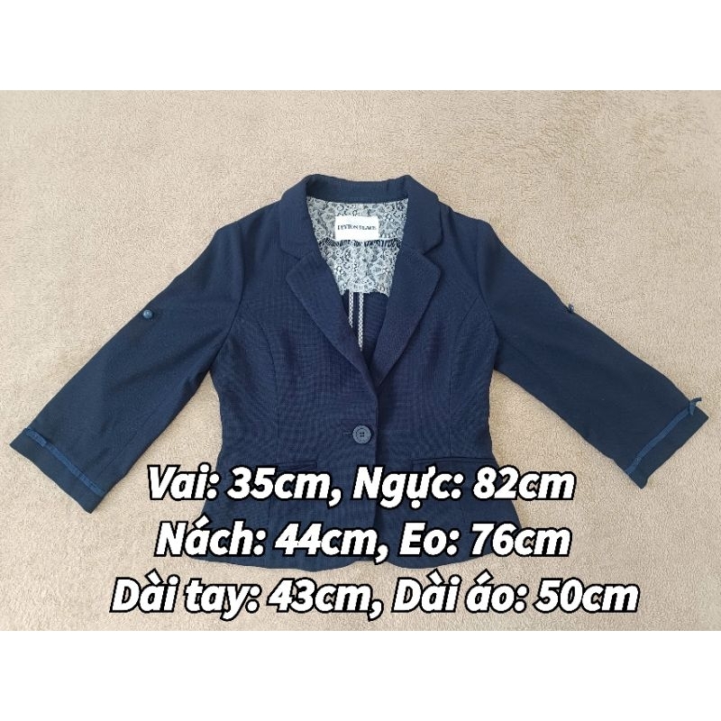 [2hand] Áo vest nữ Nhật PEYTON PLACE màu xanh đen/ xanh navy dáng ngắn tay lửng có dây xăn tay áo 2 