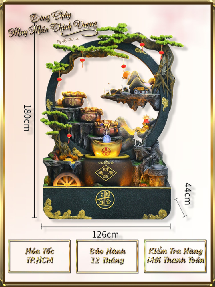 [Hàng Sẵn] Thác Nước Phong Thủy Tài Lộc Đáo Gia 126*44*180cm Trang Trí Spa, Lễ Tân, Cty, Nhà Hàng