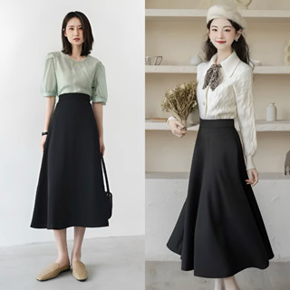  Chân váy xoè dài có túi 2 bên Chân váy công sở xoè dáng dài 