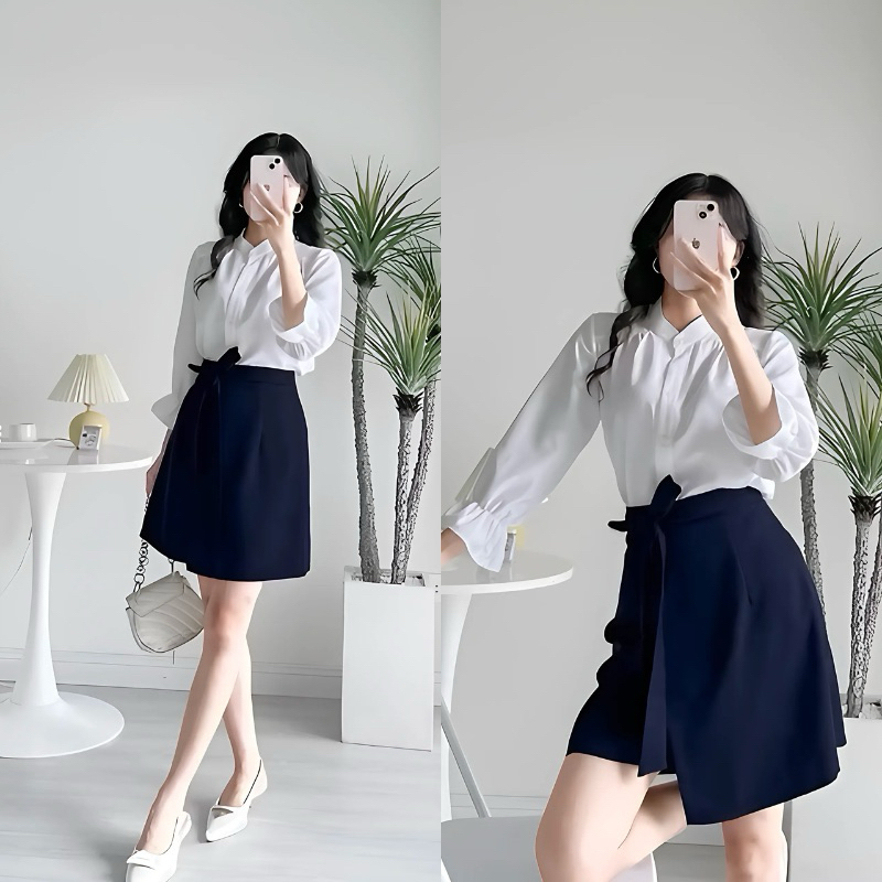 Chân Váy Chữ A Vạt Chéo Có Lót Quần Thắt Nơ Eo Trẻ Trung, Châm Váy Công Sở Nữ, Mã CV119