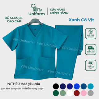 [Cao Cấp - Xanh Cổ Vịt] Bộ Scrubs bác sĩ, đồng phục Spa, đồ y tế, quần áo y tế, áo blue/blouse bác sĩ - YẾN UNIFORM