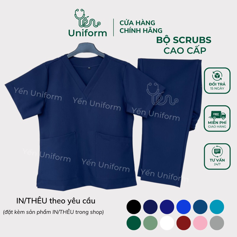 [Cao Cấp] Bộ Scrubs bác sĩ cổ tim, đồng phục Spa, quần áo y tế - YẾN UNIFORM