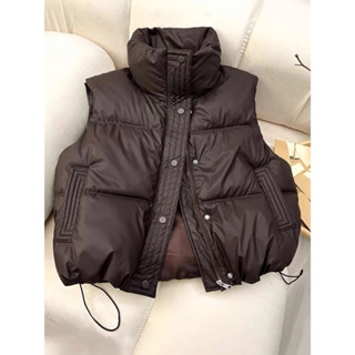    Sẵn Hàng   Áo Phao Gile  Nữ Dáng Ngắn Chất Da Có Túi 2 Bên Áo Khoác Phao Gile Nữ Cổ Cao Có Dây Rút Áo Gile Phao Trơn 