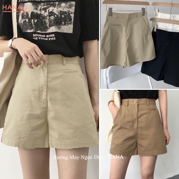 Quần đùi nữ kaki thô túi mổ khóa thật - Quần Short nữ lưng cao Ulzzang - Quần sooc nữ cạp cao mặc nhà đi biển mùa Hè đẹp