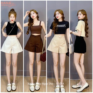 Quần ĐÙI Kaki nữ lưng cao khóa thật cúc lệch - Quần Short nữ ống rộng loe gập gấu cạp cao vải mềm mặc đi biển ở nhà học