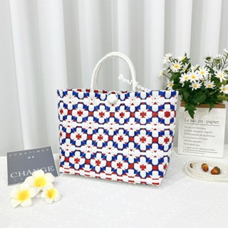 [Size Lớn] Giỏ Đan Tay, Túi Xách Đan Thủ Công Handmade, Làn Nhựa Hoa Chống Nước Mặc Với Áo Dài, Đầm Đi Biển, Đi Chợ
