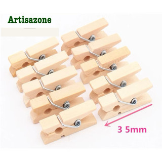 Kẹp gỗ trơn - (Size 3,5cm/ 4,5cm x 7mm) - Set 30 chiếc kèm dây