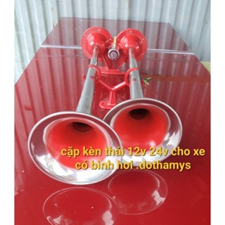 cặp kèn hơi thái đỏ , còi thái 65cm -60cm to vang 12v 24v cho xe có bình hơi