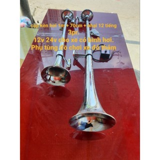cặp kèn hơi 1m + 70cm kèm nhại 12 tiếng 3pr  12v 24v chung điện cho xe có bình hơi. còi hơi âm thanh khủng