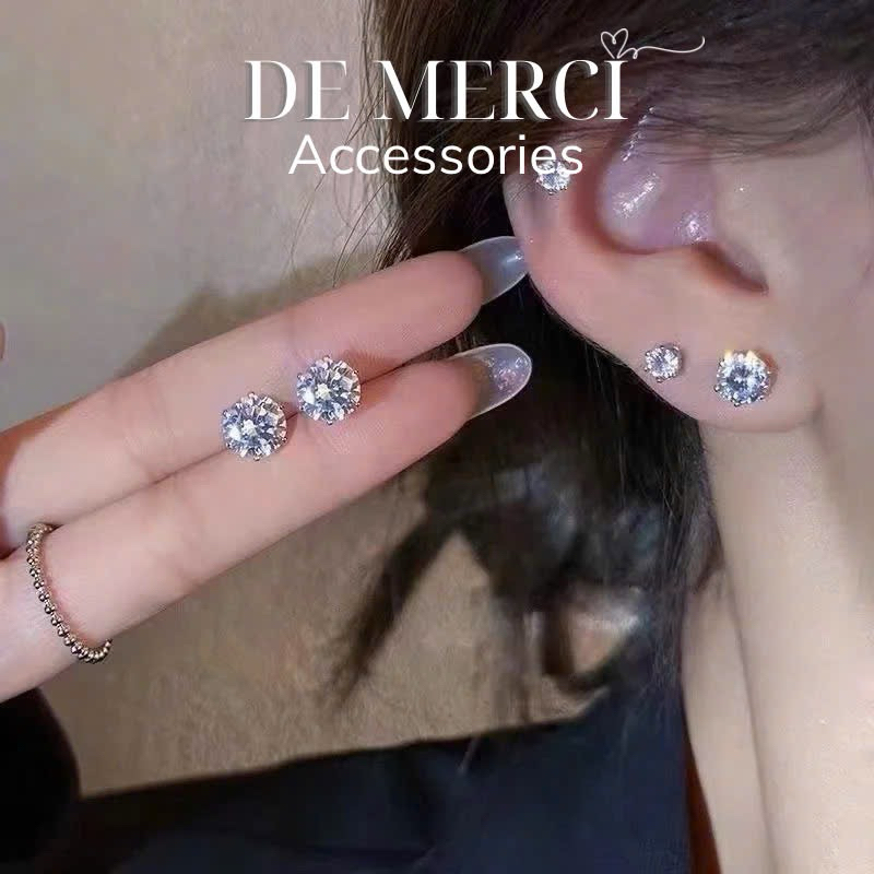 Bông tai nụ đá nhỏ DE MERCI ACCESSORIES lấp lánh sang trọng trang sức nữ phụ kiện