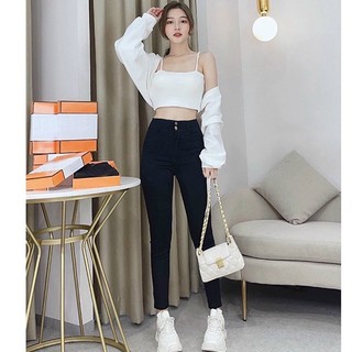  Quần legging nữ cạp cao có túi nâng mông 2 cúc khóa - Quần legging đen dài co giãn gen bụng vải dày Umi tập gym thể thao 