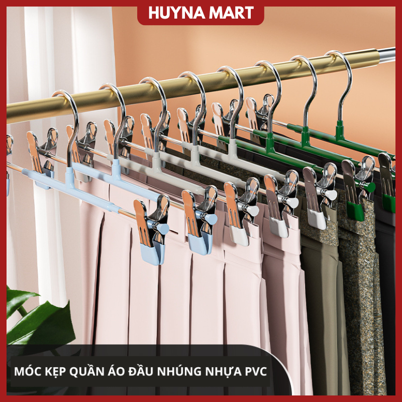 Set 5 móc kẹp quần áo váy liền mạch, chất liệu thép không gỉ, 2 đầu kẹp nhúng nhựa PVC chống nhăn MT23