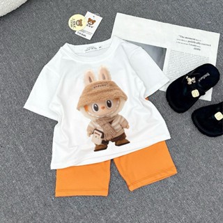 Đồ bộ bé gái 8-40kg SAM kids tay ngắn quần lửng Labubu NÂU  có size đại mặc mùa hè