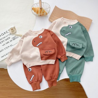  Bộ nỉ dài tay in miệng khủng long cho bé MINMIN BABY Bộ thu đông cho bé trai bé gái chất nỉ bông ấm áp từ 8-20kg 