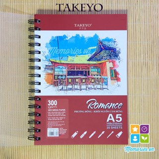 Sổ vẽ TAKEYO ROMANCE A5 300gsm, A4 200gsm màu nước, chì, marker, gouache, sáp dầu, sổ vẽ sketchbook