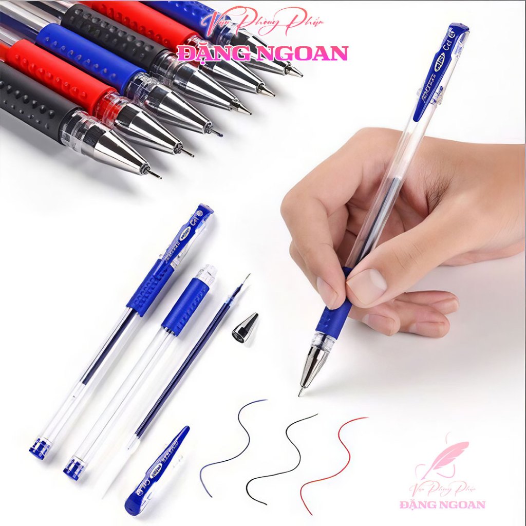 [Combo 100] Bút Bi Mực Nước Xanh, Đỏ, Đen Cao Cấp - Mực trơn, viết mượt, đều nét | VPP Đặng Ngoan