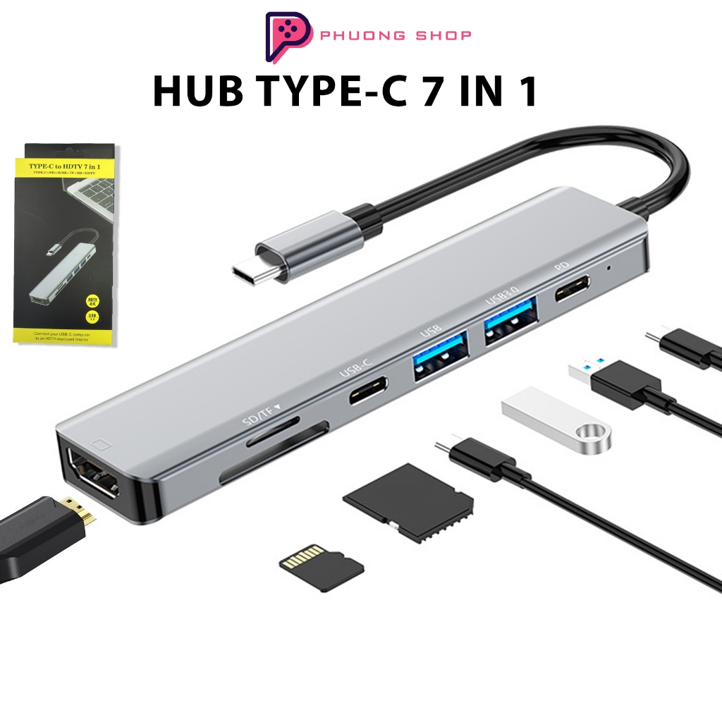 Hub Type C 7 in 1 - Hub chuyển đổi USB C sang USB 3.0, HDMI 4K ,Thunderbolt 3 USB-C 7 trong 1 cho la