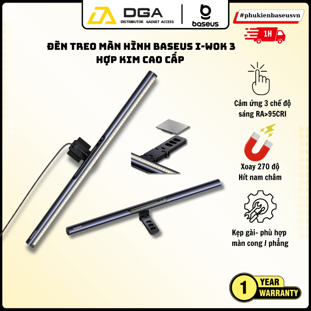 Đèn treo màn hình Baseus i-wok 3 Light Magnetic Screen Hanging Light (Ra > 95, i wok 3 Series)