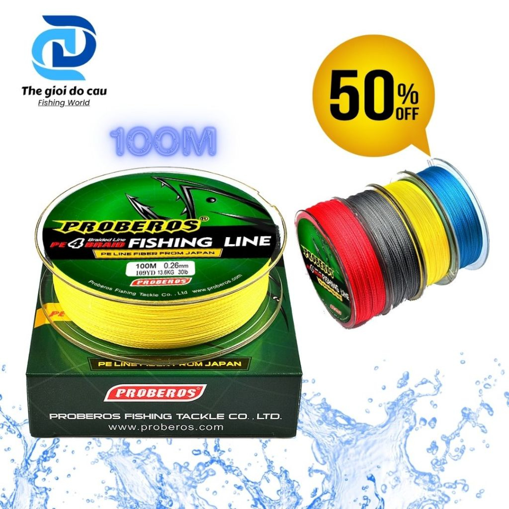 Dây Câu 100M PE Bện 4 lõi ,  Nâng Cấp 4 Bện 100m Dây PE  Cường Lực Cao,Siêu bền, Siêu chắc chắn