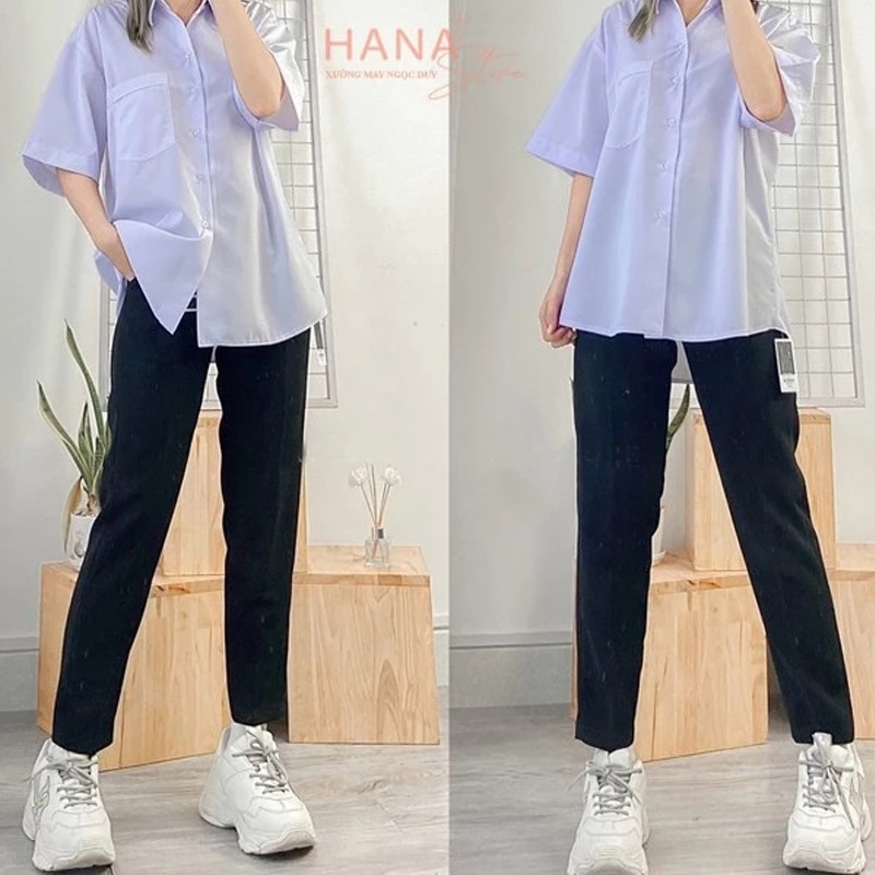 Quần tây baggy đi học nữ xanh đen A668 cạp lưng cao có đỉa - Quần vải học sinh dày đáy cao nữ cấp 3 2 phối sơ mi đi học | BigBuy360 - bigbuy360.vn