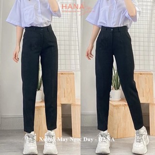 Quần tây baggy đi học nữ màu xanh đen cạp lưng cao có đỉa - Quần vải học sinh dày đáy cao nữ cấp 3 2 phối sơ mi đi học