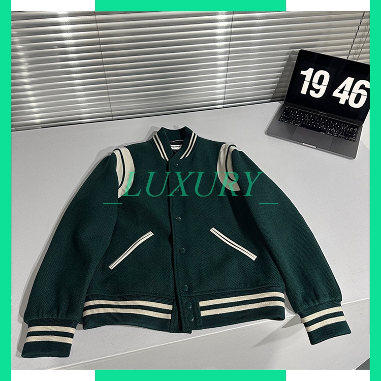 Áo Khoác Bomber Jacket SLP Saint Laurent Teddy Green Thời Trang Unisex Cao Cấp