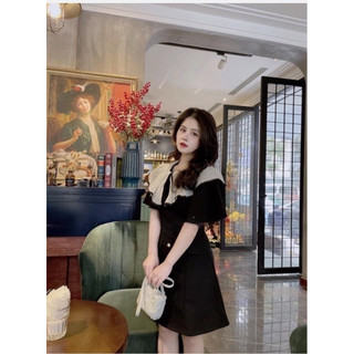 Váy Đen Cúc Ngọc Cổ Dập Ly Bèo Trắng 2 Size Của Nữ Sang  Chảnh