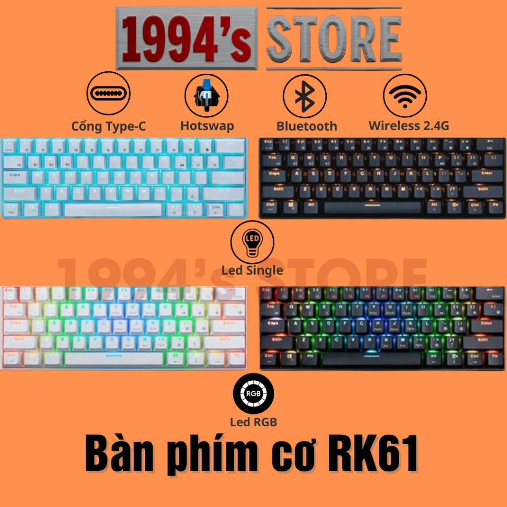 Bàn Phím Cơ RK61 Version 4 Không Dây - HOTSWAP -  Bluetooth 5.1 - Wireless 2.4G - Led RGB - Phần mềm