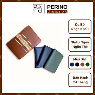 Ví thẻ unisex cao cấp PERINO, da bò thật, basic, nhỏ gọn, để được nhiều thẻ P010