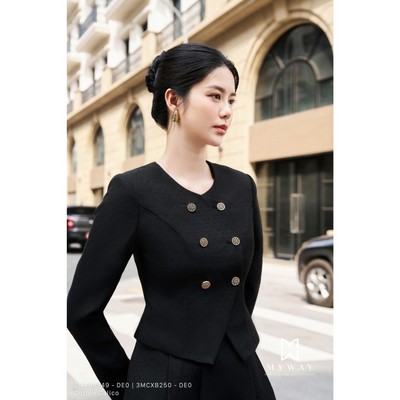 Set Bộ Áo Vest Chân Váy Xoè MY WAY Cổ Tim Dáng Ngắn Cao Cấp 3MVB0949w - 3MCXB250w - DE0