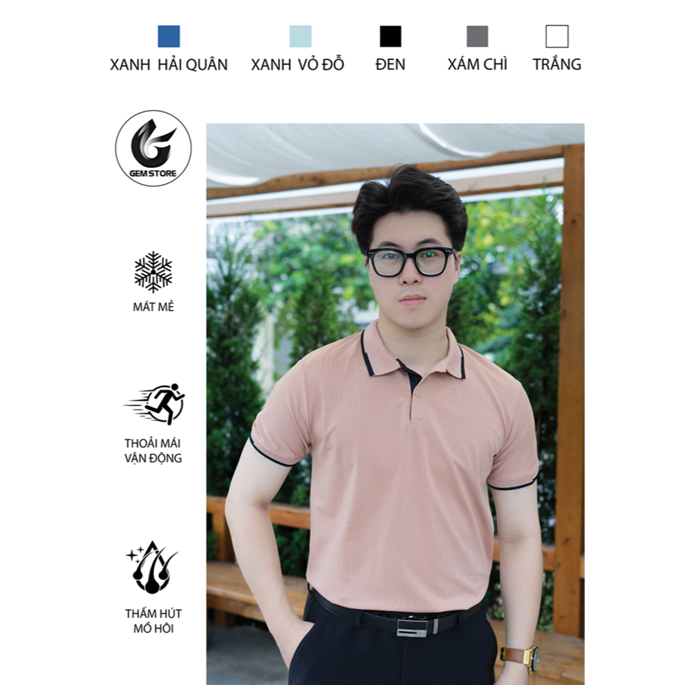 Áo thun Polo nam GEM STORE PL02 vải cá sấu cao cấp co giãn 4 chiều ngắn tay cực sang trọng - Menswea
