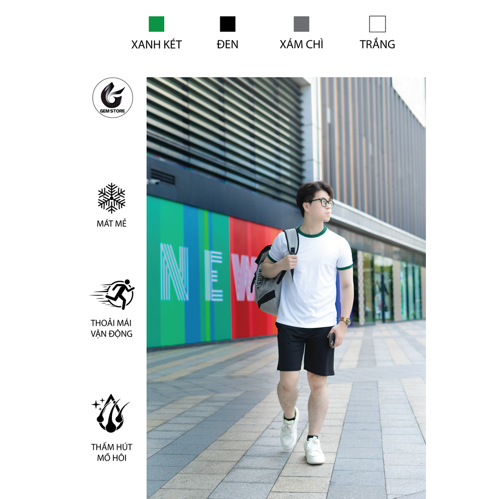 Bộ Đồ Nam Thể Thao Chất Liệu Cá Sấu Tay Ngắn Cổ Tròn Dệt Sợi Thoáng Khí Thấm Hút GEM STORE B01