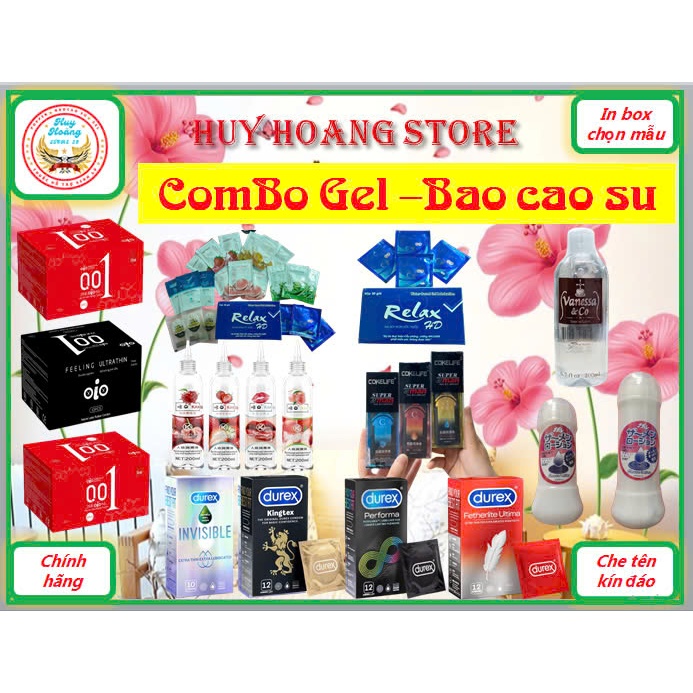 ComBo=Bao cao su Durex siêu mỏng hộp 12 cái, Gel 200ml 300ml các loại, BCS OLO hộp 10 cái