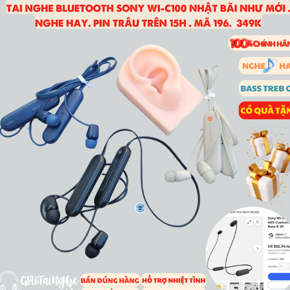 Tai nghe Bluetooth Sony WI-C100 Nhật bãi . nghe hay. Pin trâu bền bỉ