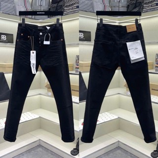 Quần jean bò nam Purple slimfit đen trơn dập nhăn 3D đùi ống 4 cúc mác lụa đơn giản basic QJ585P